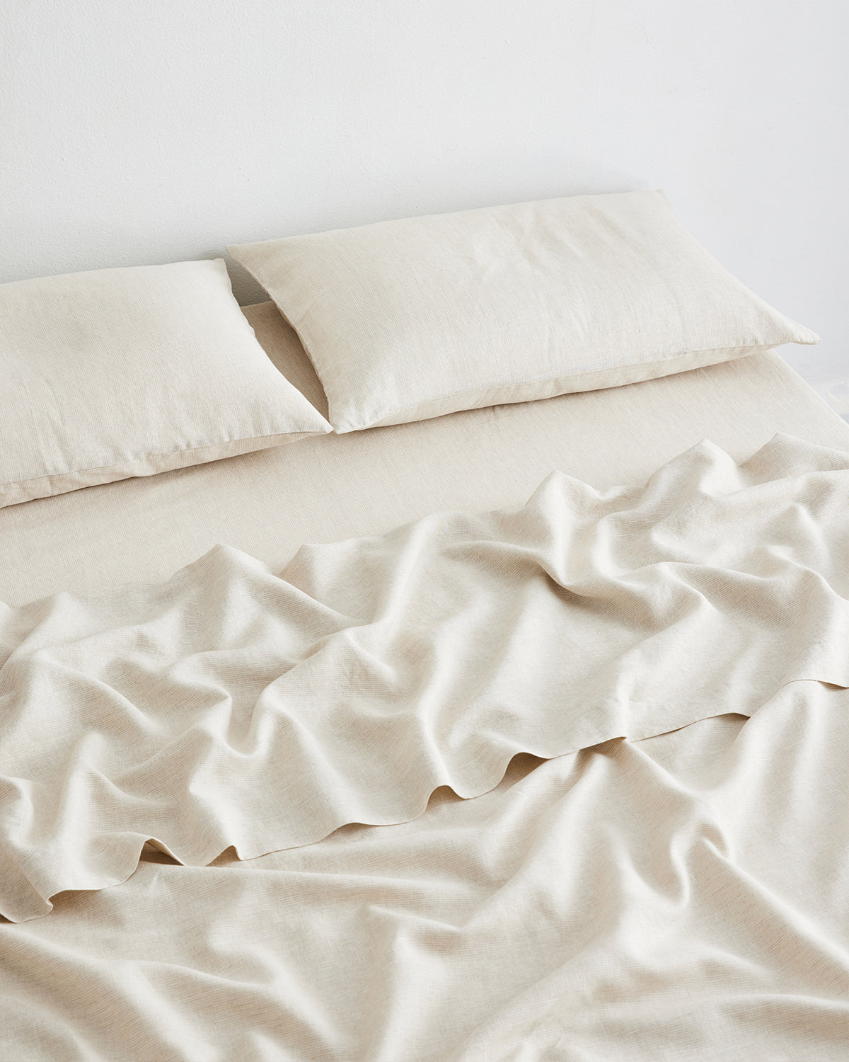 Oatmeal & White Stripe 100% French Flax Linen Sheet Set